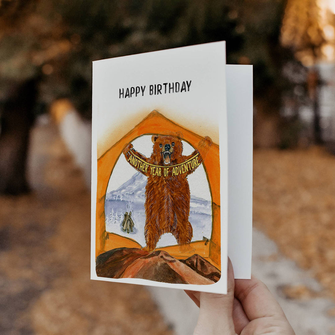Liyana Studio - Camping Tent Bear - Funny Birthday Card
