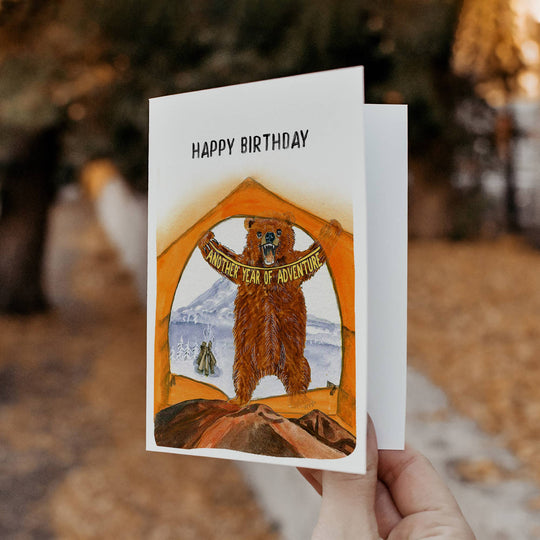 Liyana Studio - Camping Tent Bear - Funny Birthday Card
