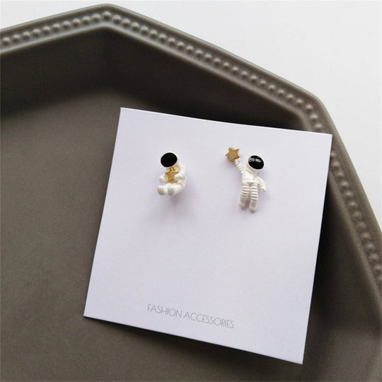 Perimade & Co. LLC - Astronaut Star Space Couple Stud Earring in Solid Copper: Silver Post