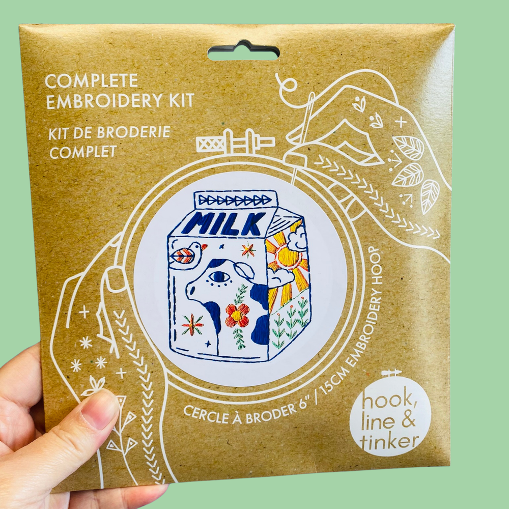 Hook Line & Tinker Embroidery Kits USA - Milk Complete Embroidery Kit