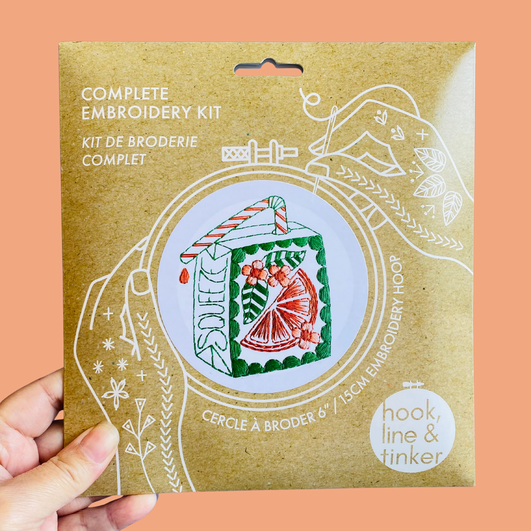 Hook Line & Tinker Embroidery Kits USA - Orange Juice Box Complete Embroidery Kit