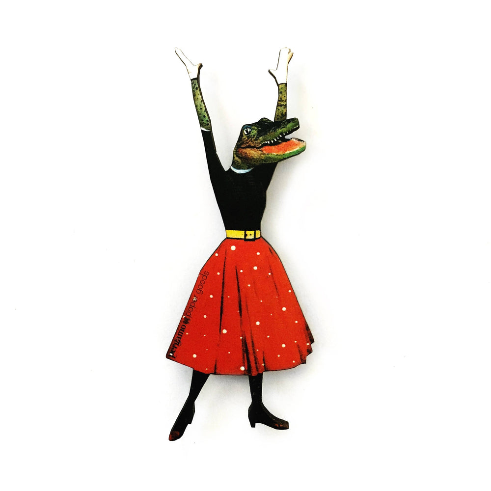 Pergamo Paper Goods - Alligator Lady Wood Magnet - Vintage style animal art