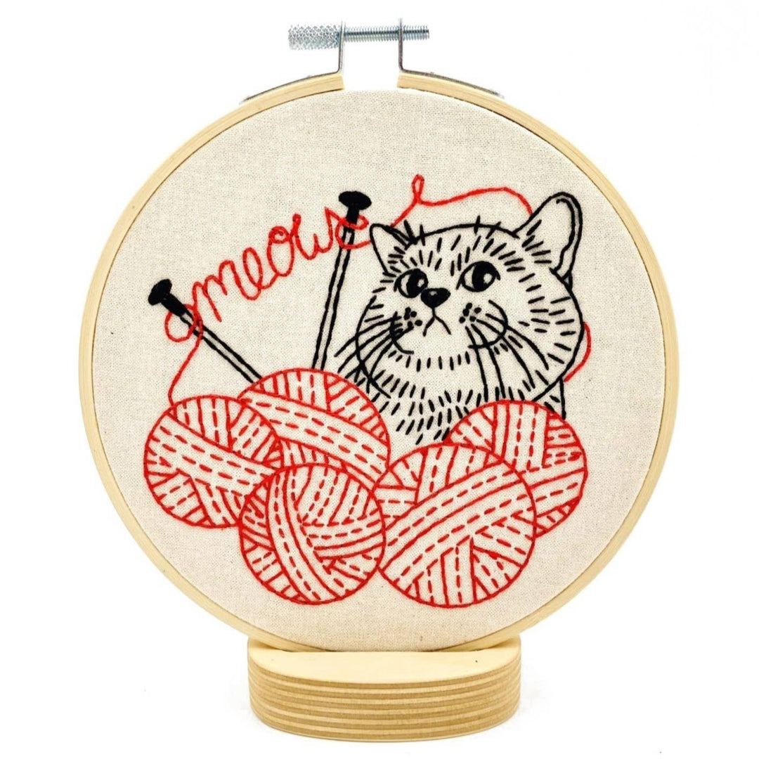 Hook, Line & Tinker Embroidery Kits - Kitten with Knitting Complete Embroidery Kit