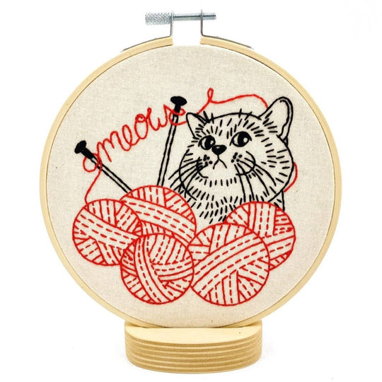 Hook, Line & Tinker Embroidery Kits - Kitten with Knitting Complete Embroidery Kit