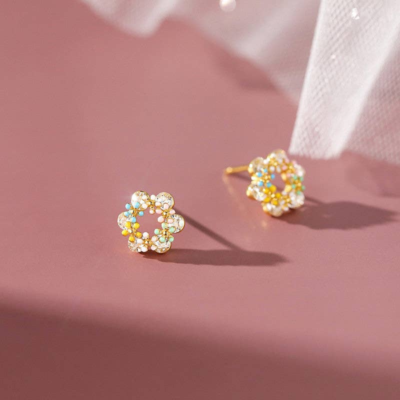 Perimade & Co. LLC - Tiny Color Enamel Flower Stud Earring in 925 Sterling Silver