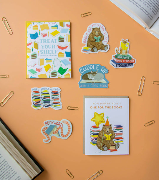 Yeppie Paper - Support Independent Booksellers Cat on Stack of Books Sticker
