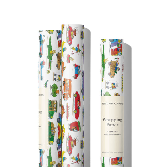 Red Cap Cards - Richard Scarry Busytown Cars wrapping paper: Roll of 3 Sheets