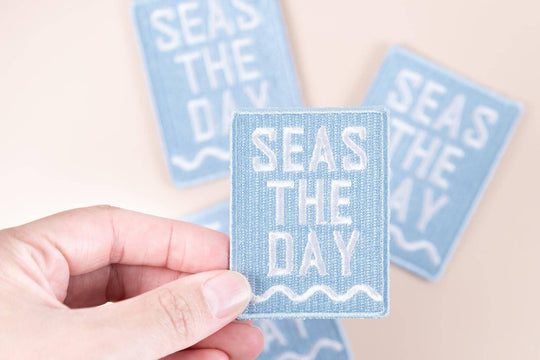 Field Trip Threads - Seas The Day Embroidered Iron-On Patch Beach Nautical Coast