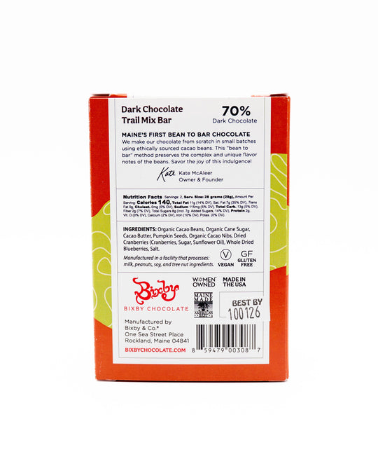 Bixby Chocolate - Mountains + Sea Trail Mix 70% Dark Chocolate Bar
