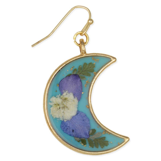 ZAD - Blue Moon Blue Dried Flower Gold Earrings