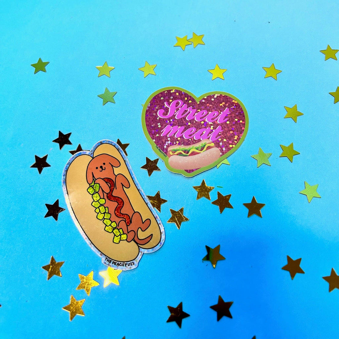 The Peach Fuzz - Hot Doggy Dog Glitter Sticker