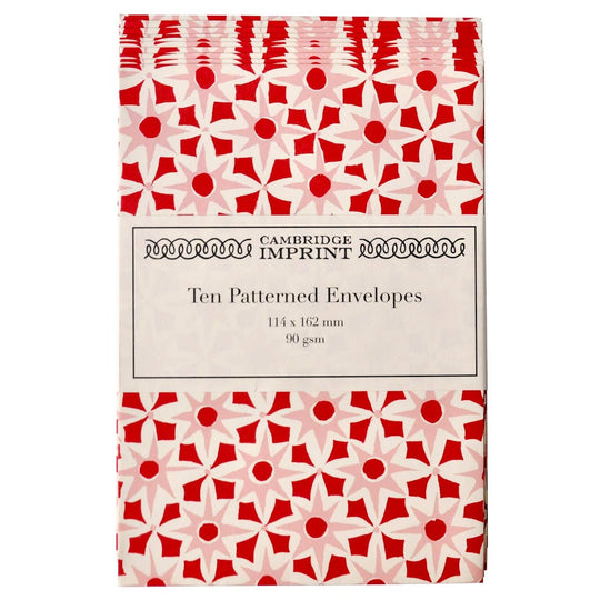 Cambridge Imprint - Packet of Ten Patterned Envelopes Alhambra red/pink