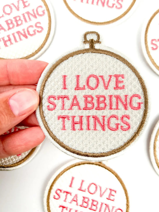Field Trip Threads - I Love Stabbing Things Patch Embroidered Iron On for Craft