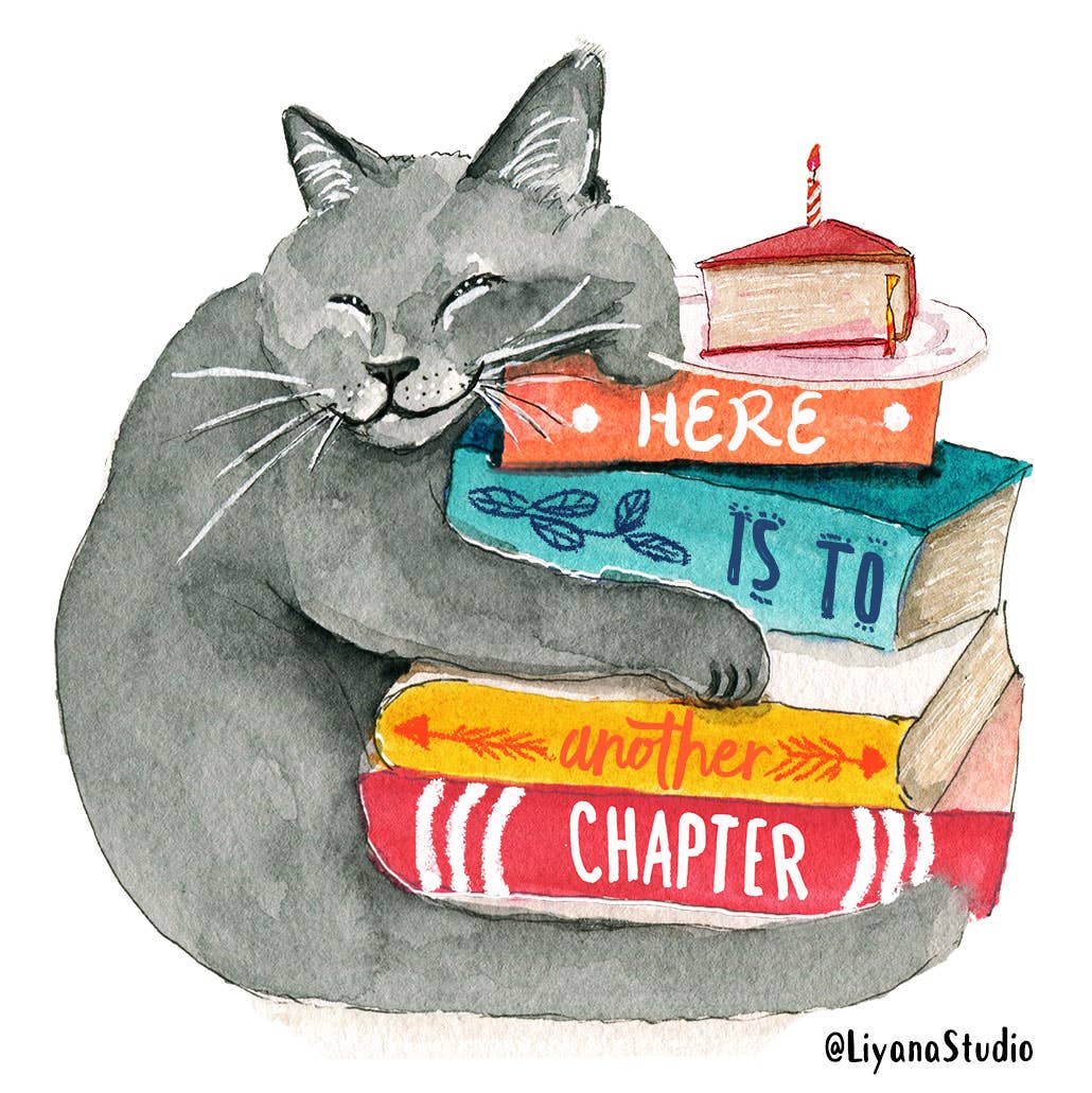 Liyana Studio - Book Lover Cat - Funny Birthday Card
