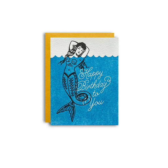 Pier Six Press - Birthday Mermaid Letterpress Greeting card