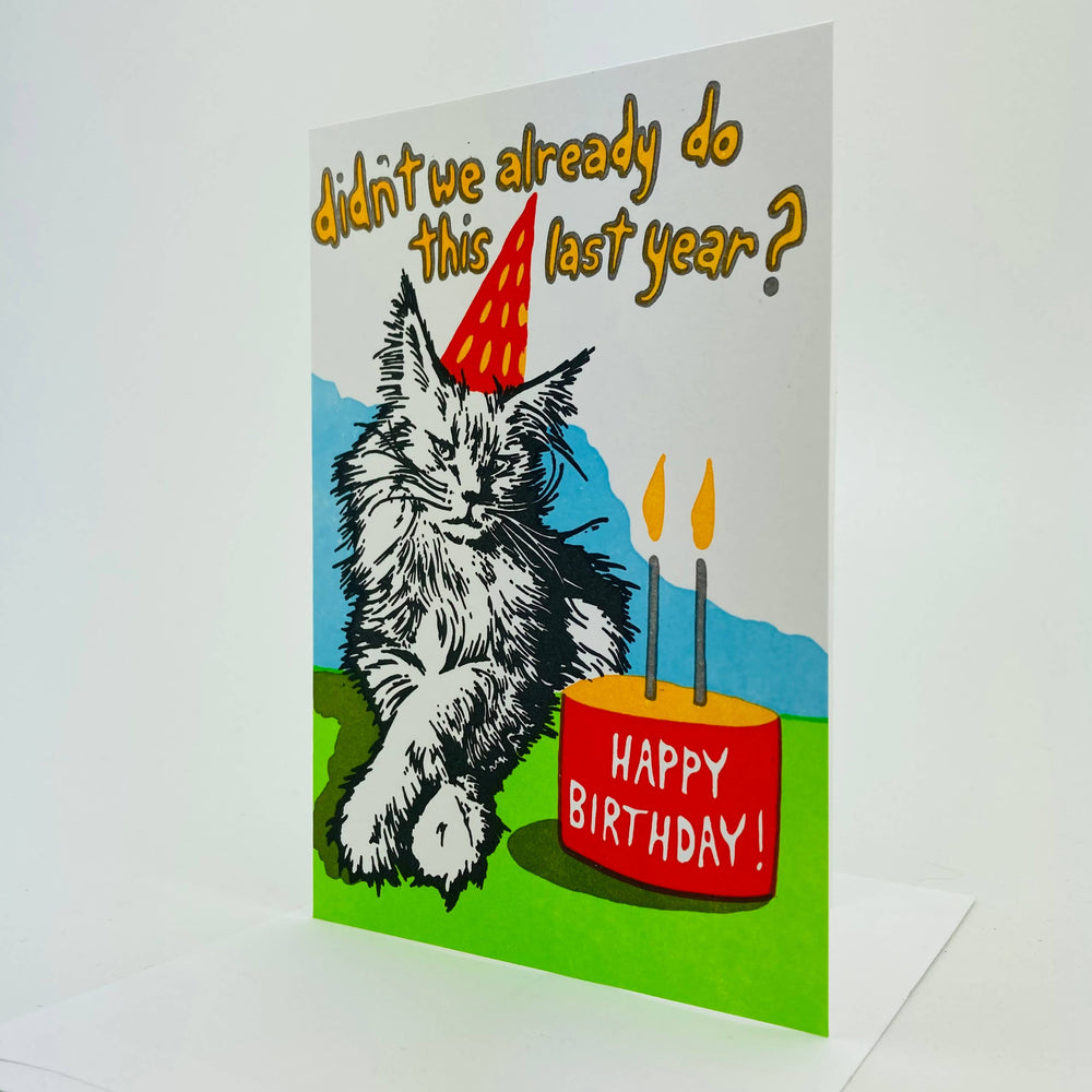 Old School Stationers - Birthday cat. Not so excited.