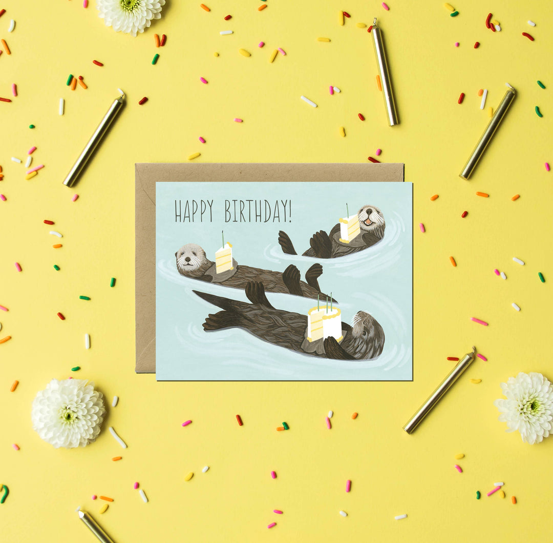 Yeppie Paper - Sea Otters Holding Cake Birthday Card