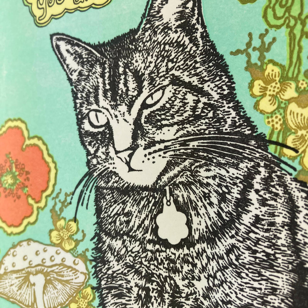 Old School Stationers - I've been thinking about you a lot cat & flowers