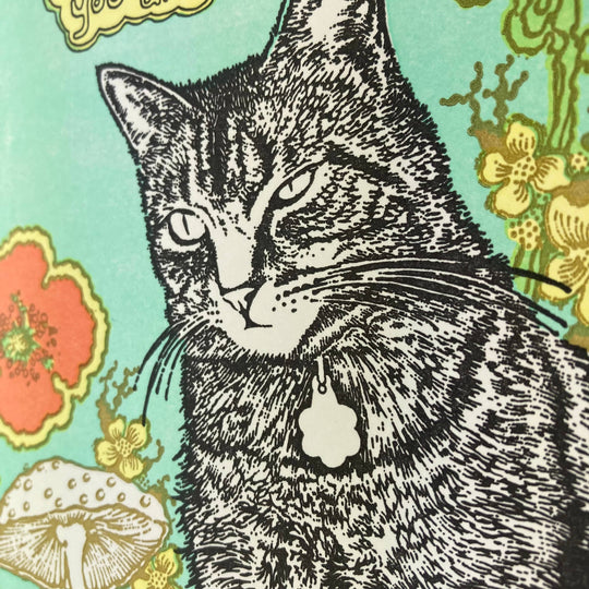 Old School Stationers - I've been thinking about you a lot cat & flowers