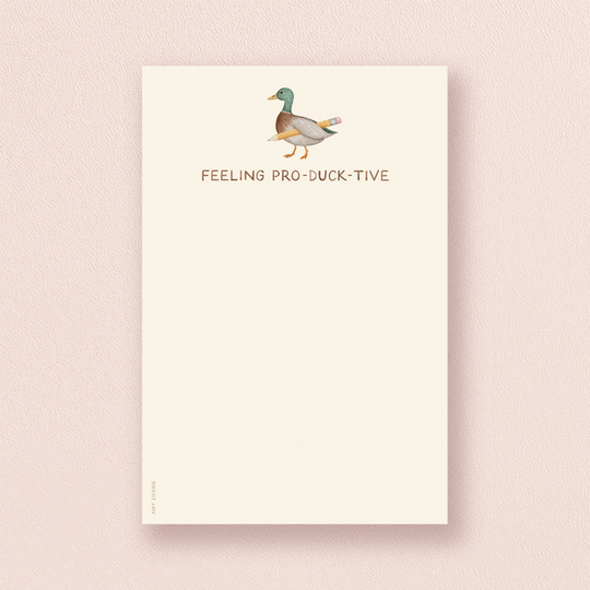 Amy Zhang - Feeling Productive — Cute Duck And Pencil Pun Notepad