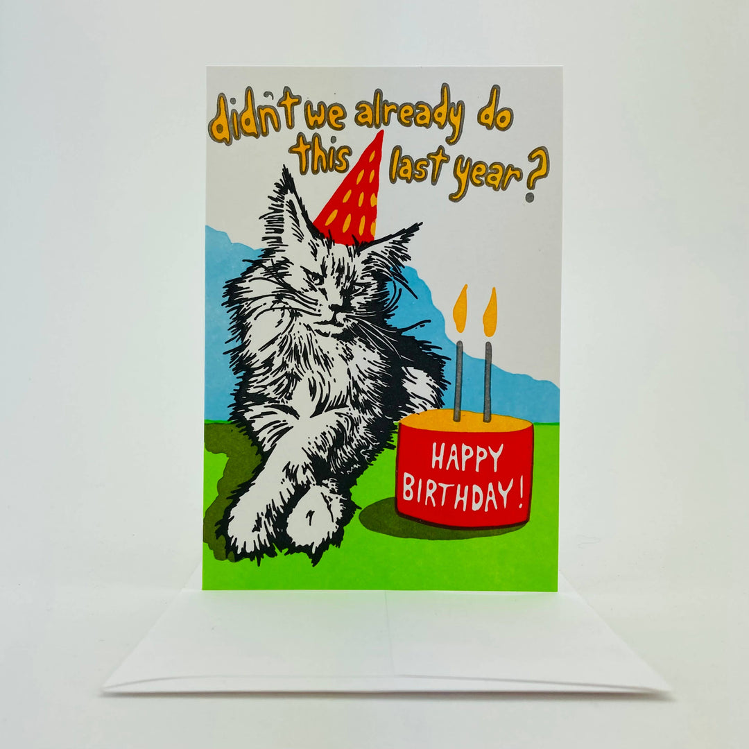 Old School Stationers - Birthday cat. Not so excited.