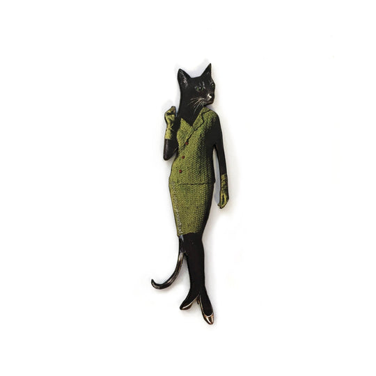 Pergamo Paper Goods - Retro Cat (in Avocado Dress) Wood Magnet