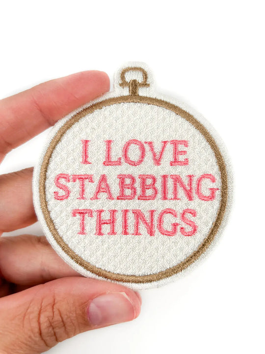 Field Trip Threads - I Love Stabbing Things Patch Embroidered Iron On for Craft