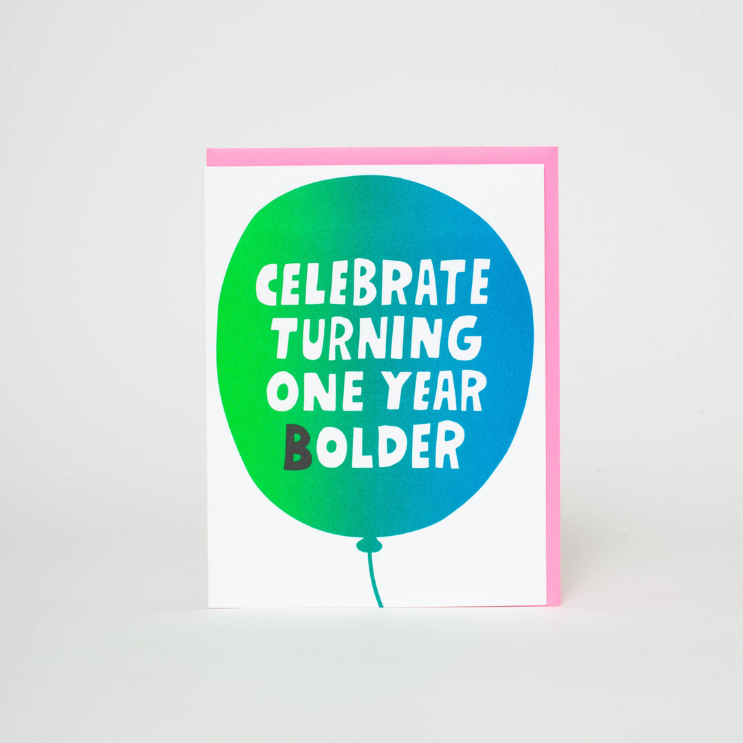 Egg Press Manufacturing - Birthday Balloon 1 Year Bolder Letterpress Greeting Card by Ashkahn: Paper tab