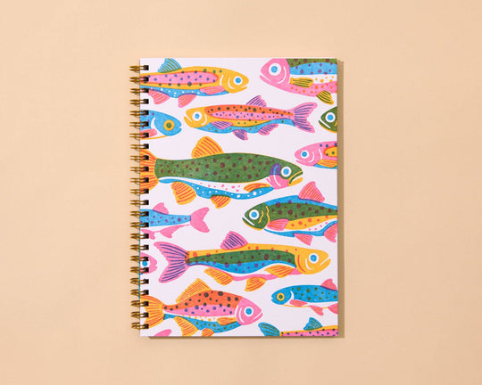 And Here We Are - Letterpress A5 Spiral Notebook—Rainbow Trout (Colorful Fish)