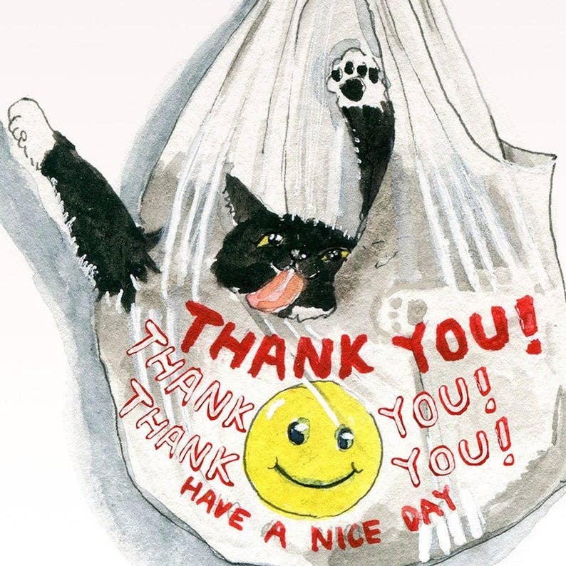 Liyana Studio - Thank You Bag Cat - Funny Thank You Card: Single