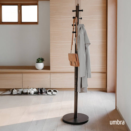 Umbra - Coat Rack Pillar Wood Metal Standing Organizer