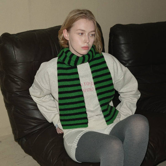 SALINA TRADING INC - Plain Striped Wool Scarf Soft Warm Winter Neck Wrap: Black / 160x20cm