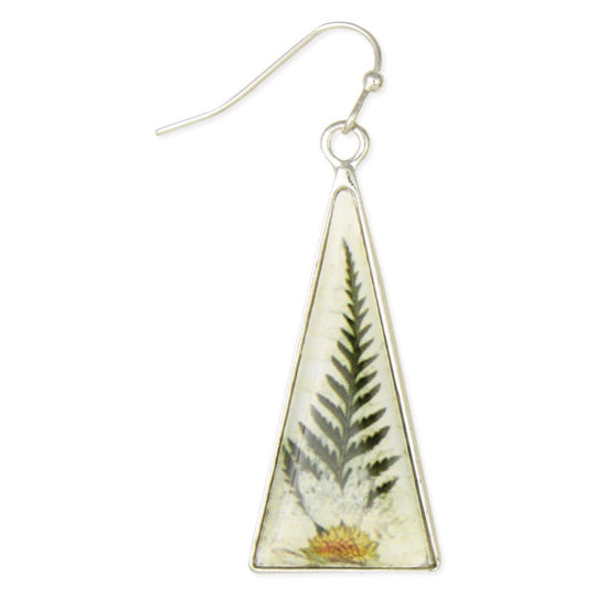ZAD - White Dried Flower Silver Triangle Earrings