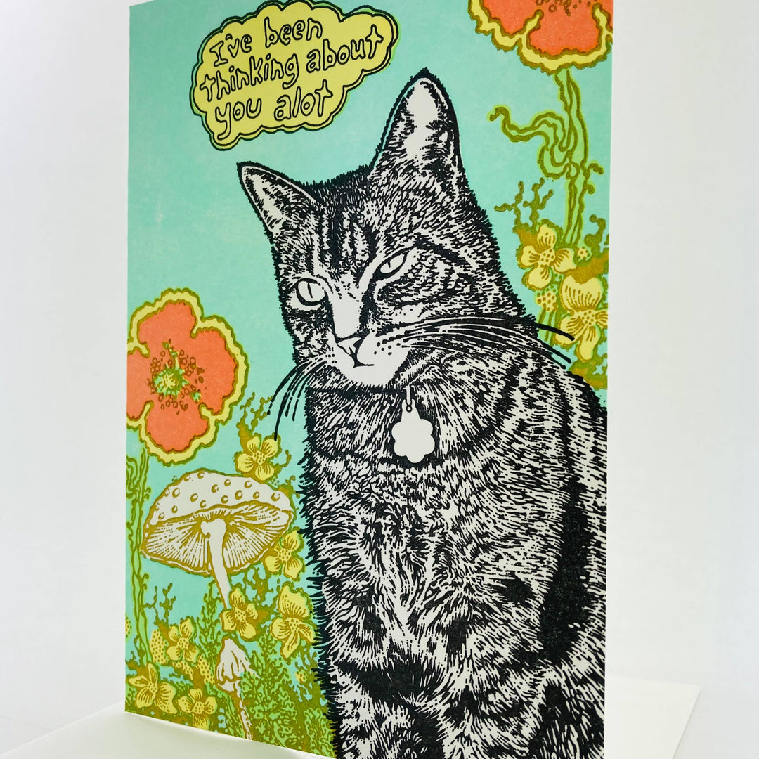 Old School Stationers - I've been thinking about you a lot cat & flowers
