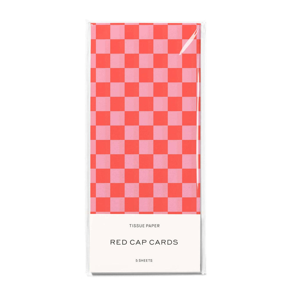 Red Cap Cards - Red and Pink Checkers tissue paper: 5 Sheets
