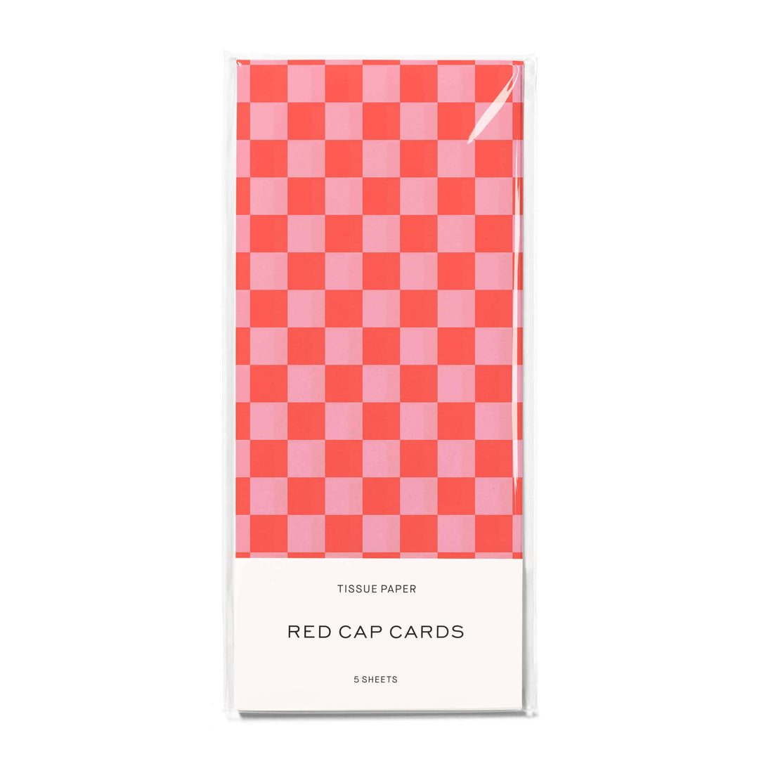 Red Cap Cards - Red and Pink Checkers tissue paper: 5 Sheets