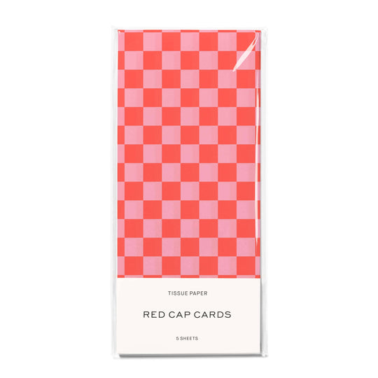 Red Cap Cards - Red and Pink Checkers tissue paper: 5 Sheets