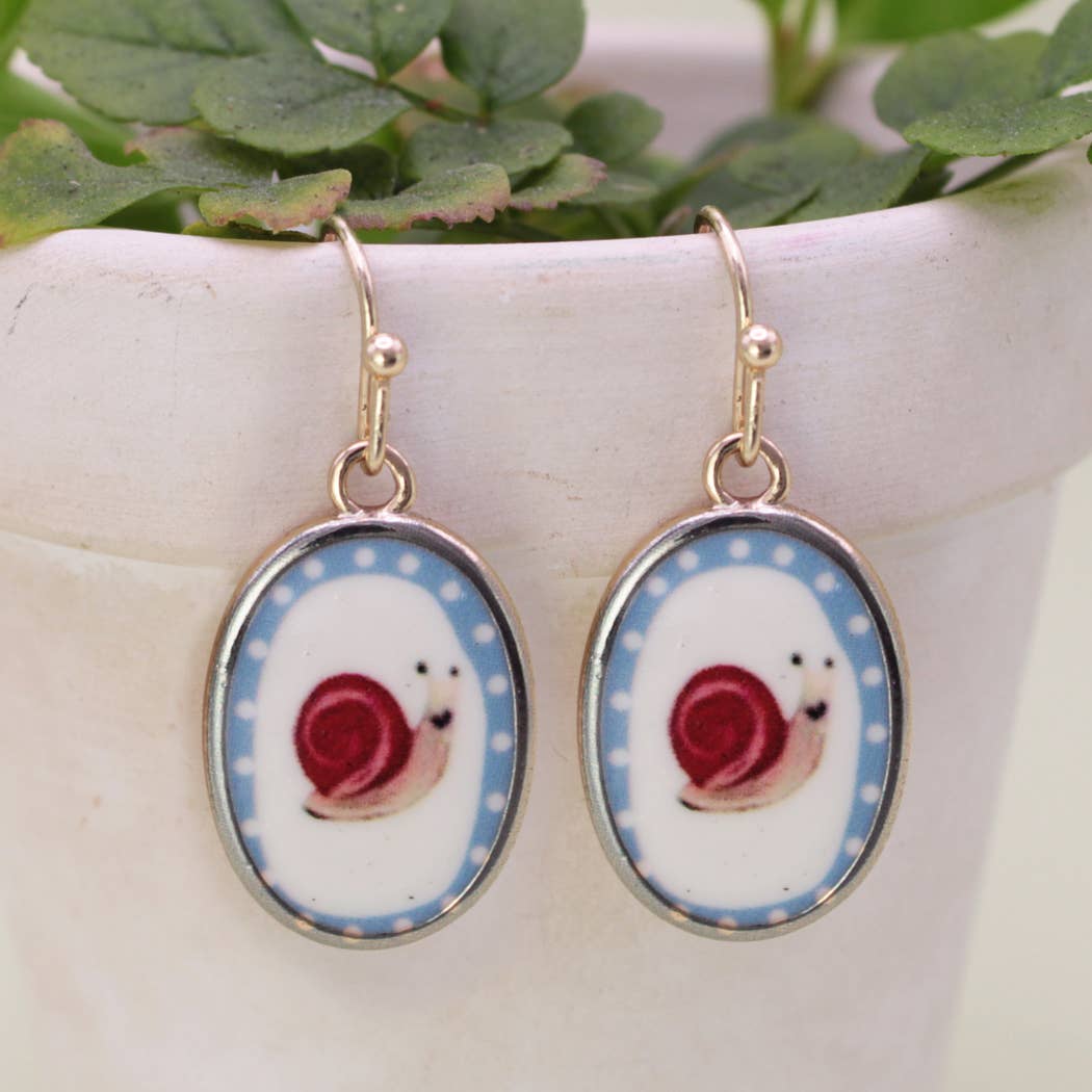 ZAD - Garden Life Snail Print Gold Oval Earrings
