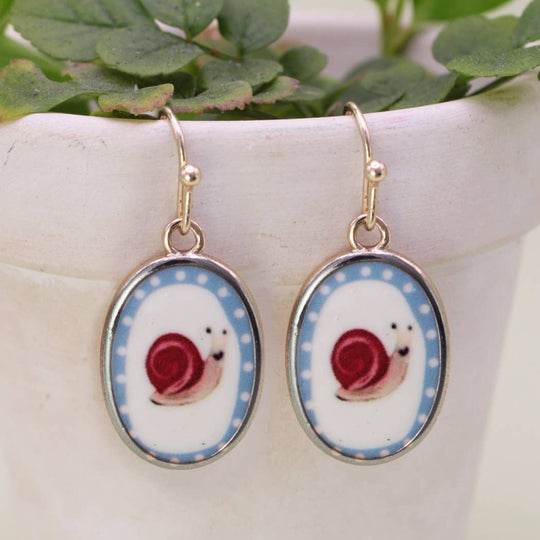 ZAD - Garden Life Snail Print Gold Oval Earrings
