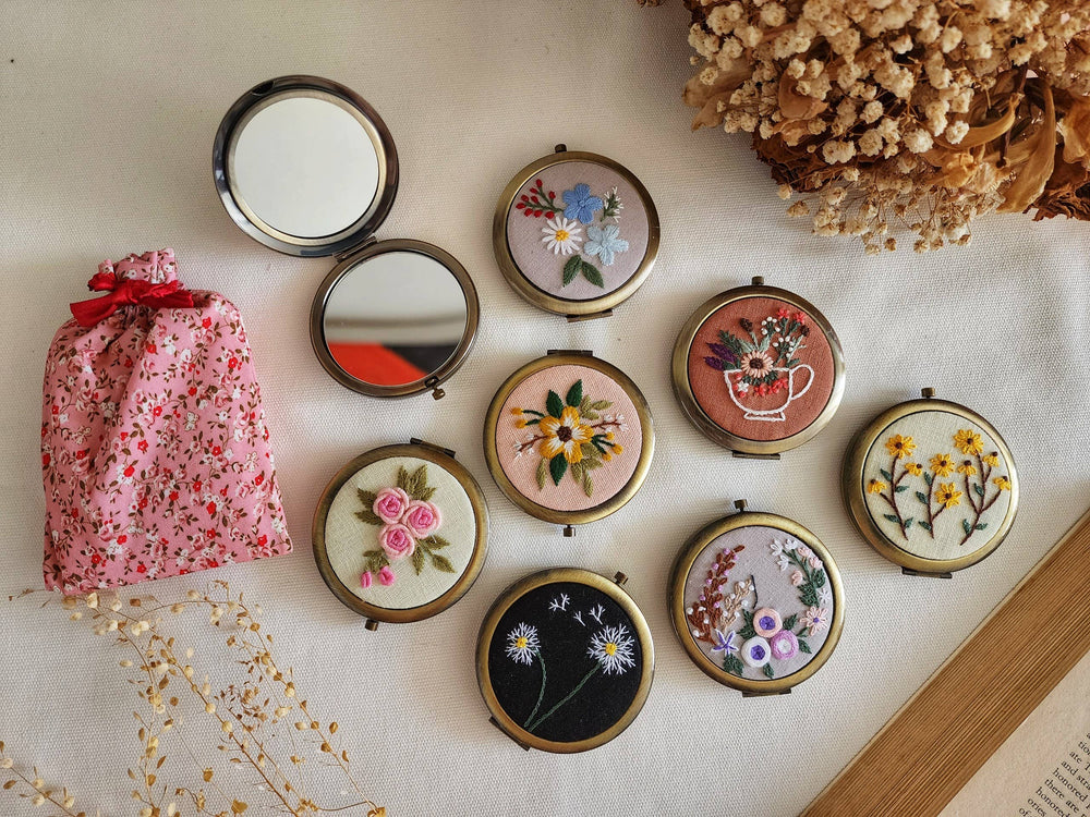 Quince Fables - Floral Embroidered Compact Mirror, Collection Sophia ✅: 7. Flower garden
