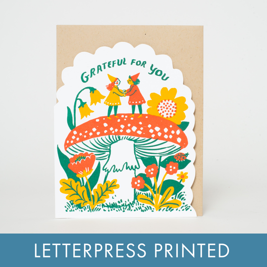 Egg Press Manufacturing - Grateful Gnomes Letterpress Greeting Card by Phoebe Wahl: Paper tab