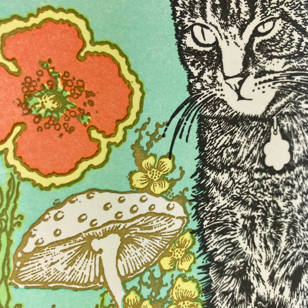Old School Stationers - I've been thinking about you a lot cat & flowers