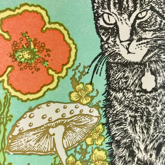Old School Stationers - I've been thinking about you a lot cat & flowers