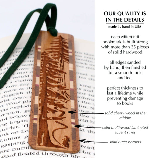 Mitercraft - Evergreen Hiker Handmade Engraved Wooden Bookmark