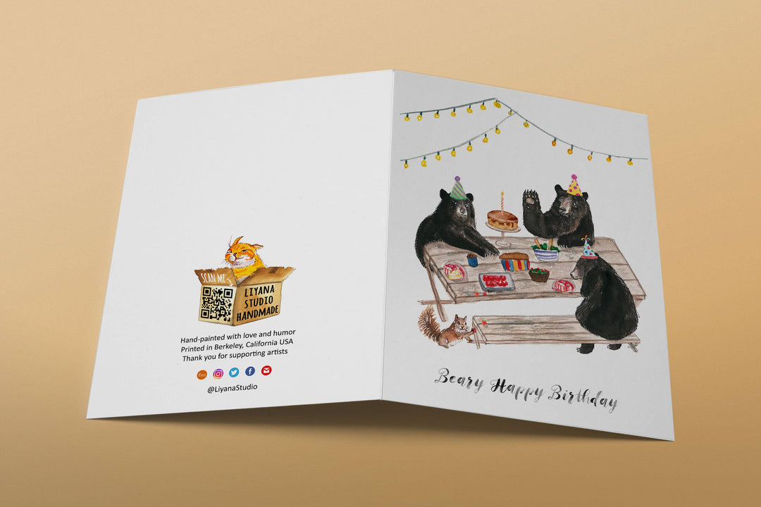 Liyana Studio - Bear Picnic Party - Funny Birthday Card
