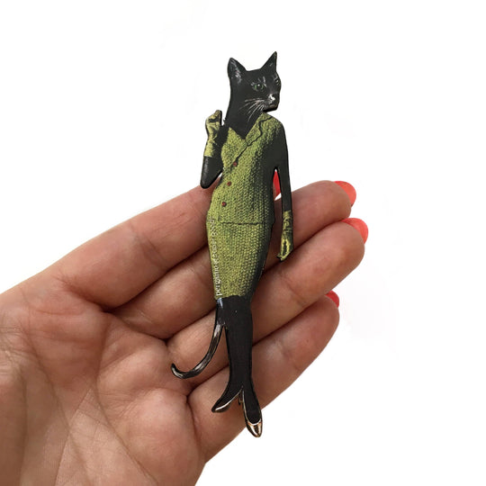 Pergamo Paper Goods - Retro Cat (in Avocado Dress) Wood Magnet