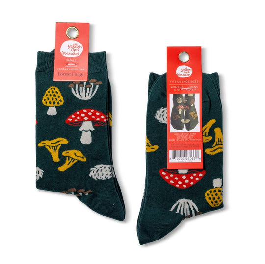 Yellow Owl Workshop - Forest Fungi Mushroom Crew Socks | Forager Gift | Small