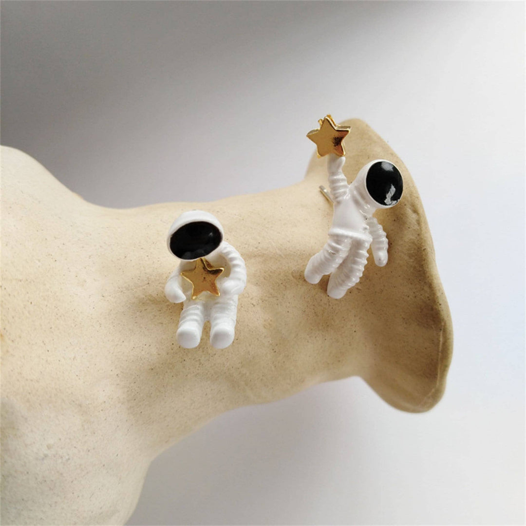 Perimade & Co. LLC - Astronaut Star Space Couple Stud Earring in Solid Copper: Silver Post