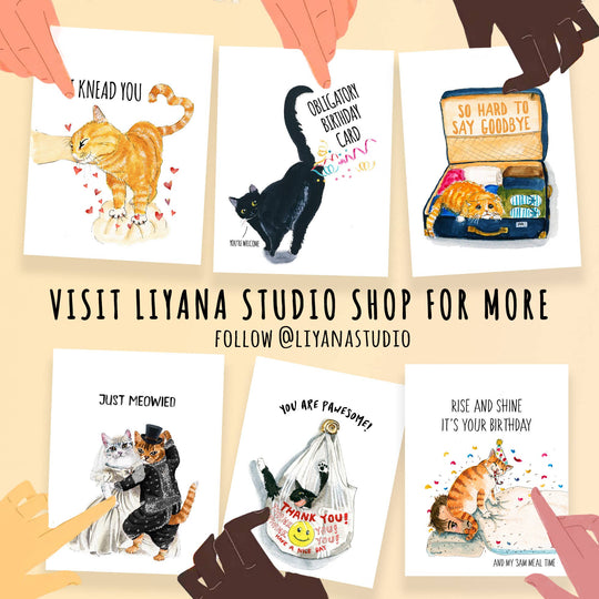 Liyana Studio - Thank You Bag Cat - Funny Thank You Card: Single