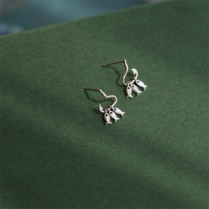 Perimade & Co. LLC - Dainty Tiny Three Fish Dangle Drop Earrings in Solid Copper